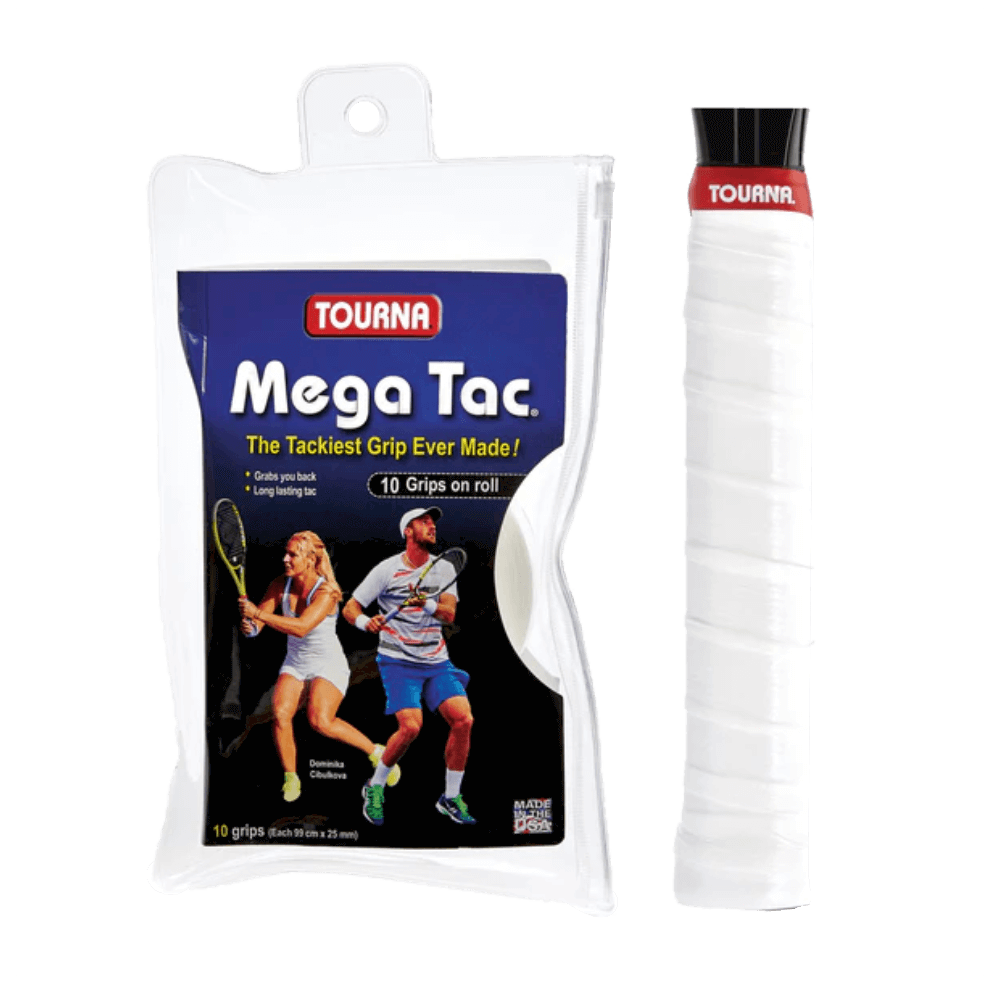 Tourna Mega Tac Extra Tacky Overgrip, 10-pack, White