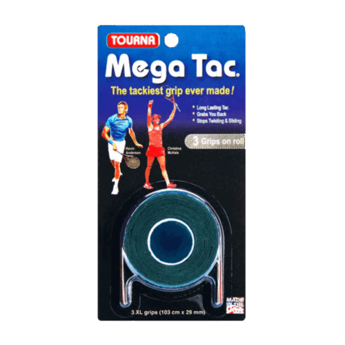 Tourna Mega Tac Extra Tacky Overgrip, 3-Pack, Black