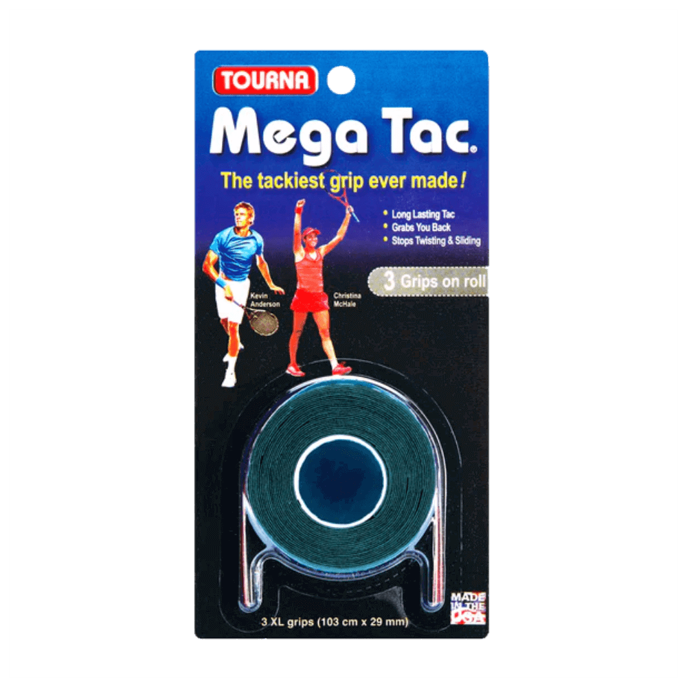 Tourna Mega Tac Extra Tacky Overgrip, 3-Pack, Black