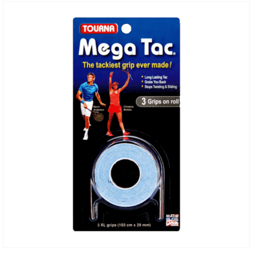 Tourna Mega Tac Extra Tacky Overgrip, 3-Pack, Blue