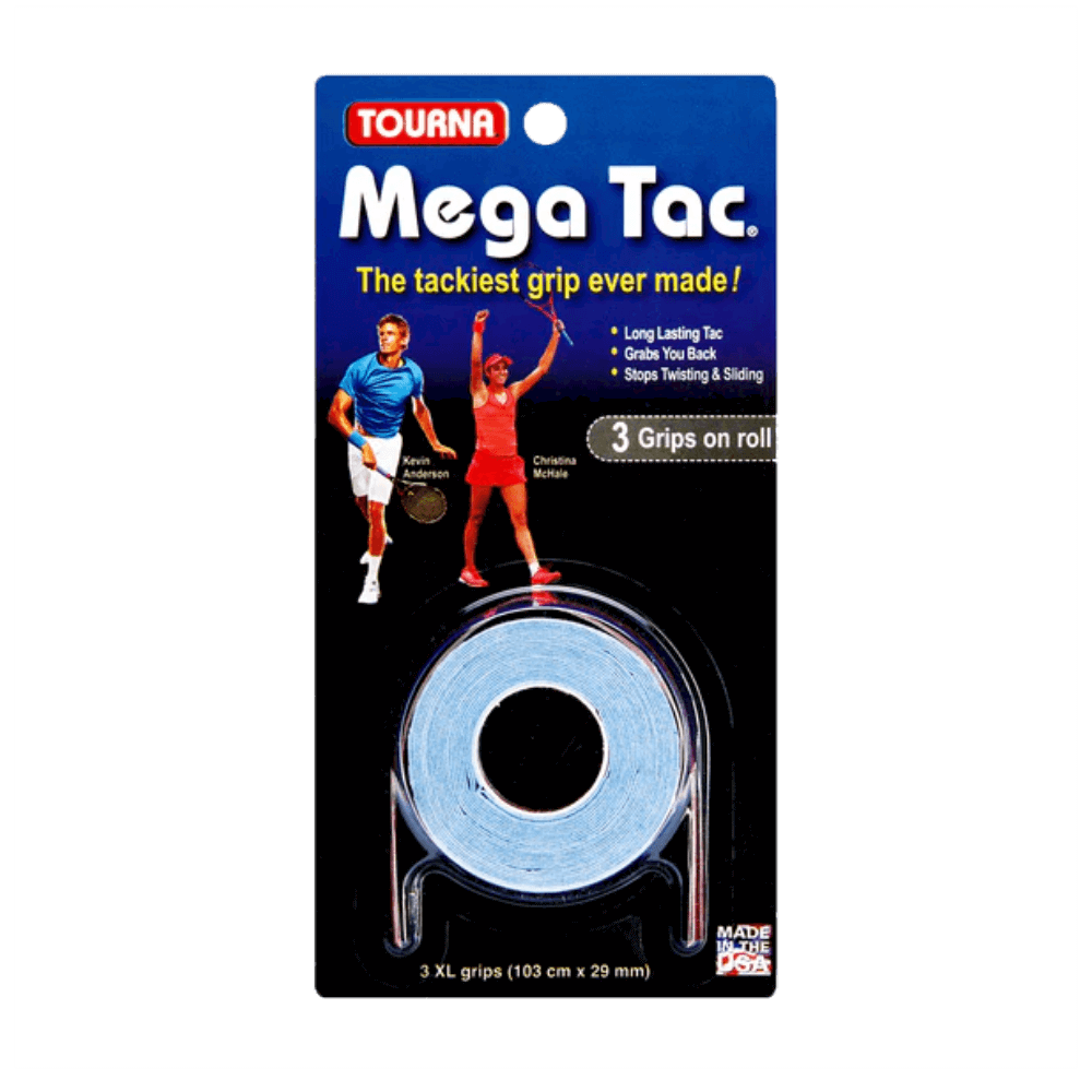 Tourna Mega Tac Extra Tacky Overgrip, 3-Pack, Blue