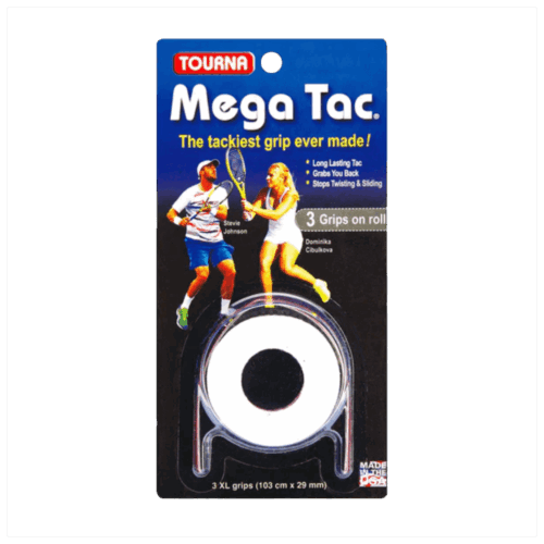 Tourna Mega Tac Extra Tacky Overgrip, 3-Pack, White