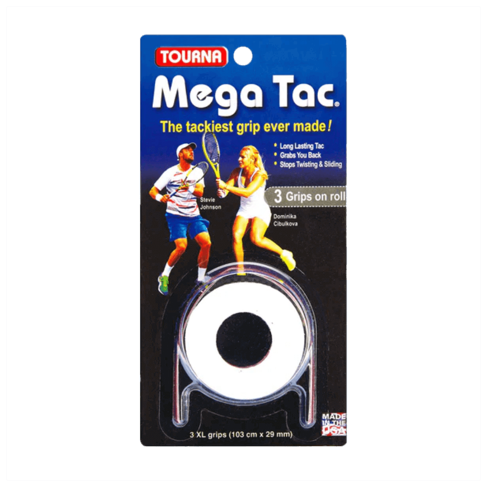 Tourna Mega Tac Extra Tacky Overgrip, 3-Pack, White